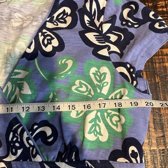 Boden Slub Jersey Dress Size 14 Blue Green White Floral V-Neck Short Sleeve 228 - Picture 6 of 7